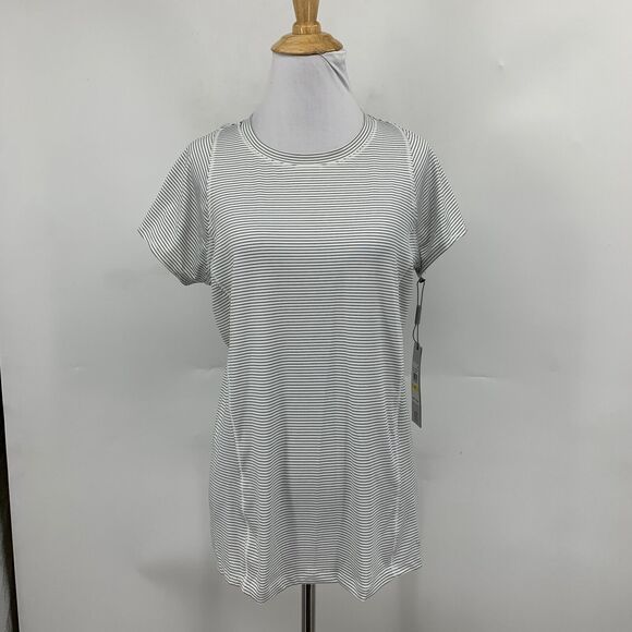 Calvin Klein T Shirt Womens Medium White Black Striped Performance Short Sleeve - Picture 2 of 14